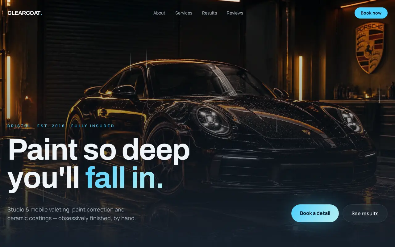 Live demo website for Clearcoat, a car detailing