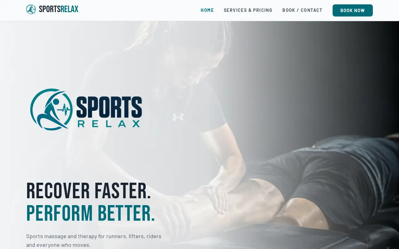 Live demo website for Peak Performance, a sports massage