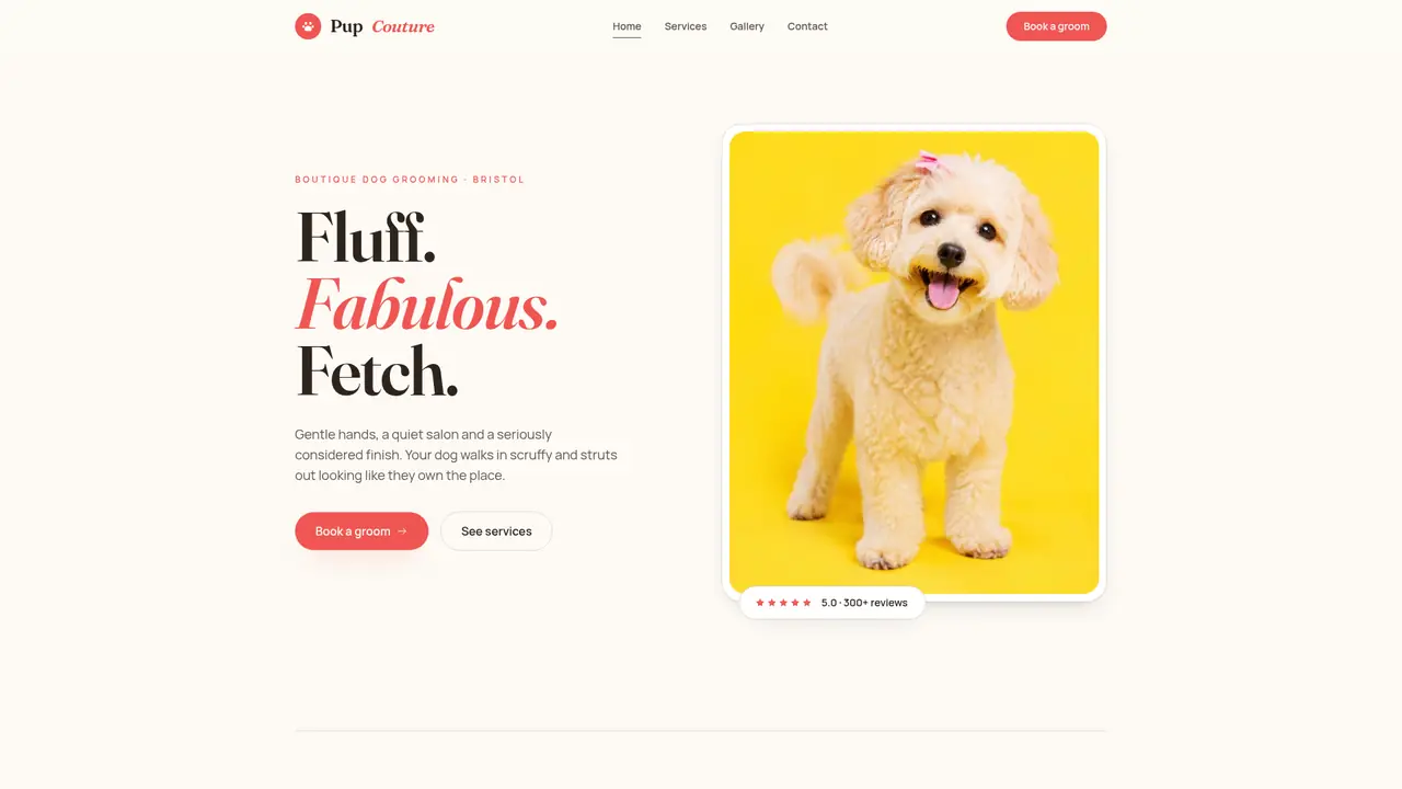 Live demo website for Pup Couture, a dog groomer
