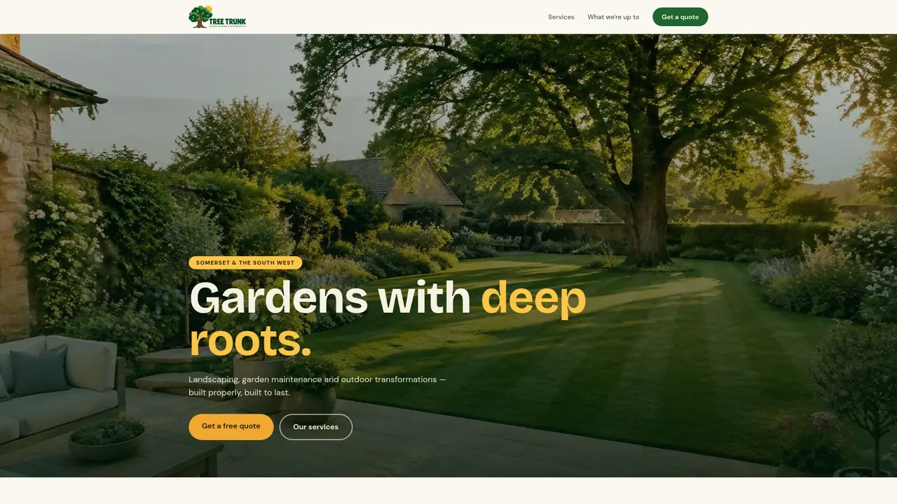 Live demo website for Tree Trunk, a landscaping
